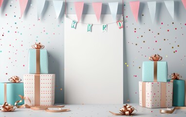 birthday background of balloons and ribbons