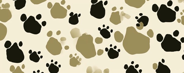 Olive paw prints on a background, minimalist backdrop pattern with copy space for design or photo, animal pet cute surface 