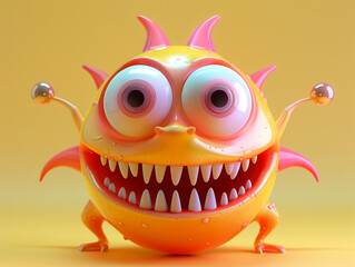 Fototapeta premium Cheerful 3D creature, large head, pastel environment, simple contours, bright lighting, front view