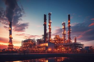 Oil and gas refinery plant - obrazy, fototapety, plakaty
