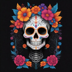 A stylized skull with floral patt  