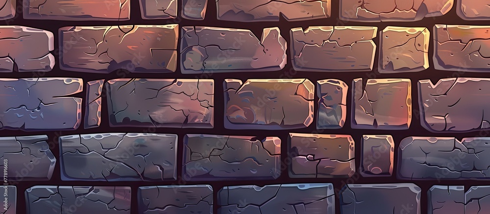 Poster a detailed shot of a brick wall showcasing the intricate pattern created by rectangular bricks. the 