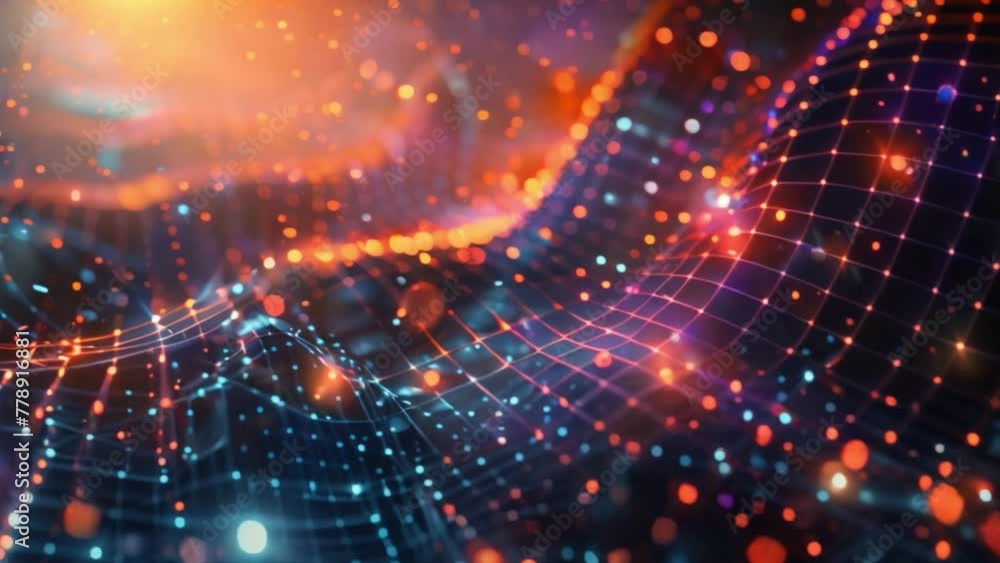 Poster abstract digital network grid with glowing connections in dark setting