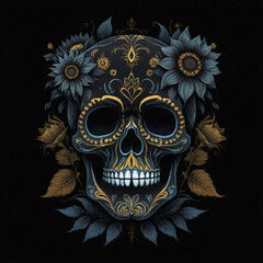 A stylized skull with floral patt  