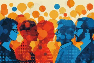 Abstract Networking Professionals Silhouette with Colorful Dots