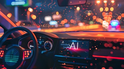 dashboard with lights and AI Sign on the screen, the concept of AI being used in automobiles