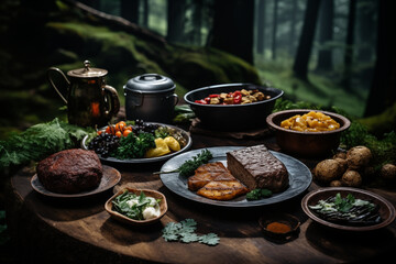 German traditional food on dark table - 778918478