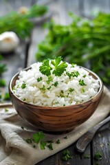 Obraz na płótnie Canvas boiled white rice with herbs Generative AI
