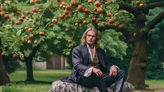 4K HD video clips Isaac Newton formulated gravitational theory in 1665 or 1666 after watching an apple fall and asking why the apple fell straight down.