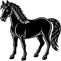 horse illustration, black horse silhouette vector illustration,icon,svg,animals,acoustic horse characters,Holiday t shirt,Hand drawn trendy Vector illustration,horse on black background