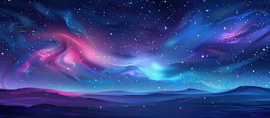 The aurora borealis illuminates the night sky above the mountains, creating a mesmerizing display of colors in the atmosphere - obrazy, fototapety, plakaty