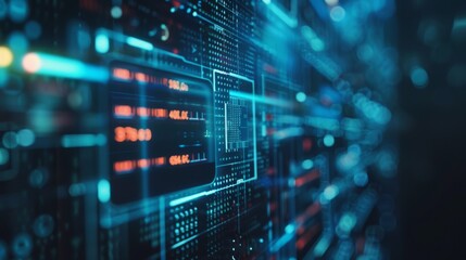 High-detail depiction of a computer screen showing a secure online banking portal with a focus on the encrypted transaction process