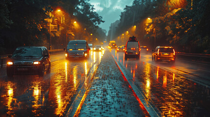  night traffic in the city at rainy night