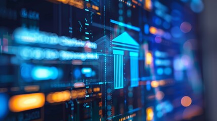 High-detail depiction of a computer screen showing a secure online banking portal with a focus on the encrypted transaction process