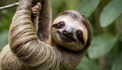 Fototapeta premium A Sloth With Its Claws Gripping A Branch Holding