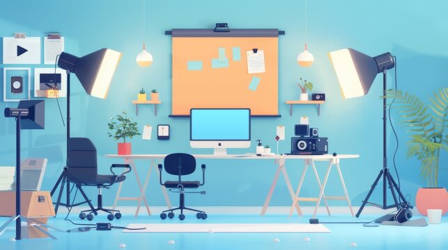Realistic portrayal of a video production setup where a content creator is filming a DIY tutorial