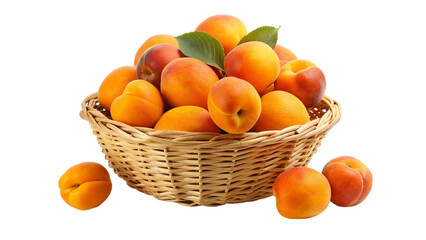 Naklejka na ściany i meble Ripe apricots in a basket isolated on transparent background.