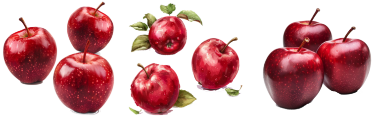 Set of three red apples