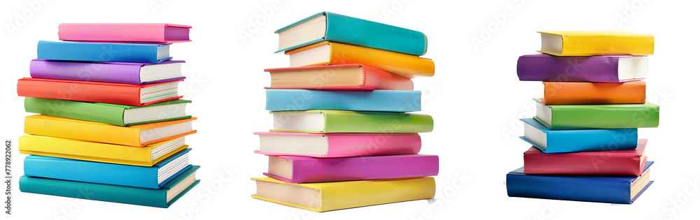 Poster stack of colorful books isolated