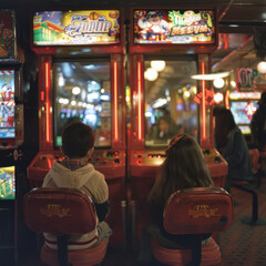 Kids playing at the arcades. Picture taken with analog camera.