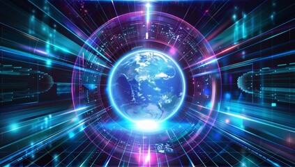 Obraz premium Planet Earth in Virtual Reality, Holographic Interface