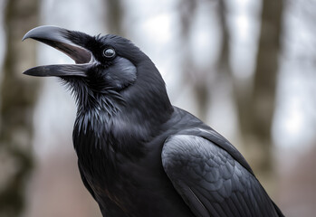 Fototapeta premium Black raven in the nature close-up. Intelligent bird in nature.