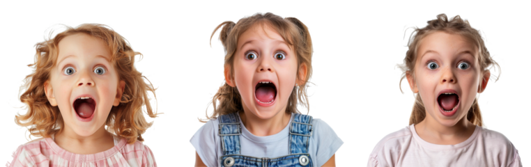 Portrait of happy excited amazed open mouth kid child girl