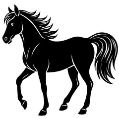horse illustration, black horse silhouette vector illustration,icon,svg,animals,acoustic horse characters,Holiday t shirt,Hand drawn trendy Vector illustration,horse on black background