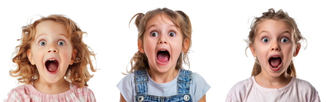 Portrait of happy excited amazed open mouth kid child girl