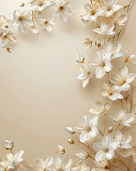 Fototapeta na wymiar ramadan celebration concept. card with element and white flowers on a beige background