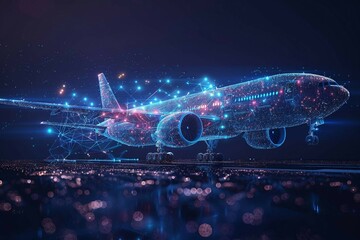 smart digital airplane , artificial intelligence in aviation technology. flight navigation, safety protocols, and fuel efficiency. air travel.
