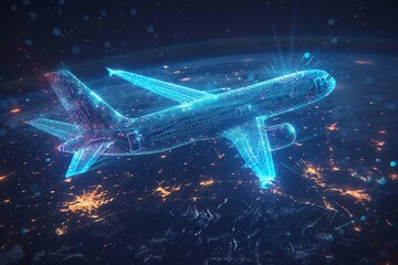 smart digital airplane , artificial intelligence in aviation technology. flight navigation, safety protocols, and fuel efficiency. air travel.
 - obrazy, fototapety, plakaty