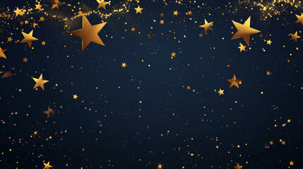 Vector art background of shimmering golden stars scattered across a deep navy coloured sky, an elegant design for celebrations or premium branding - obrazy, fototapety, plakaty