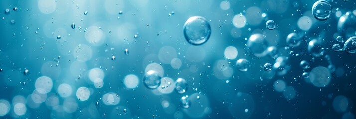 Water Droplets with Bokeh and Light Flares on Blue
