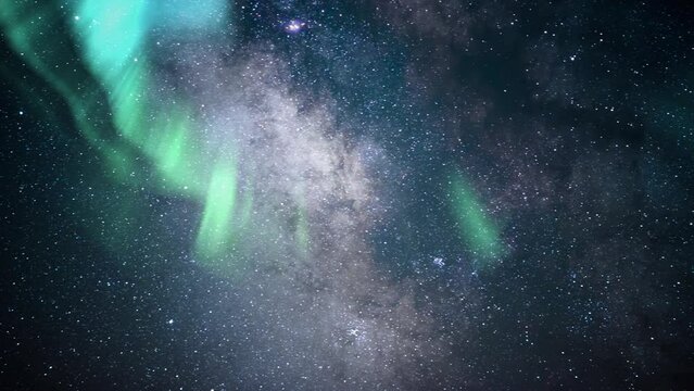 Aurora Green and Milky Way Galaxy Core Time Lapse in Southeast Sky