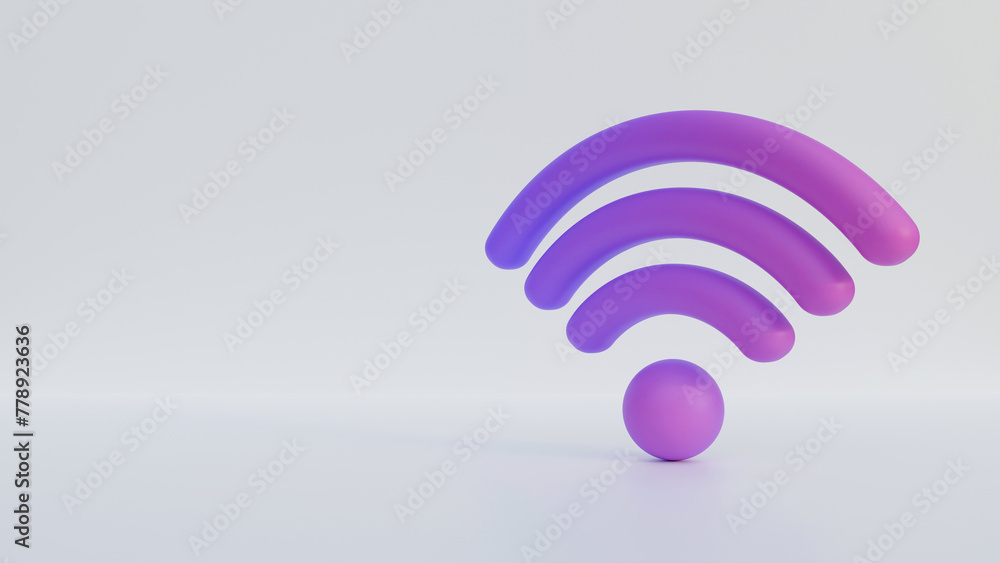 Poster purple wifi signal icon on white background. connection and network symbol. 3d wireless connection a