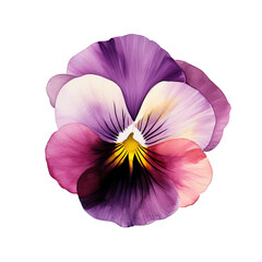 AI-generated watercolor violet Pansy flower clip art illustration. Isolated elements on a white background.