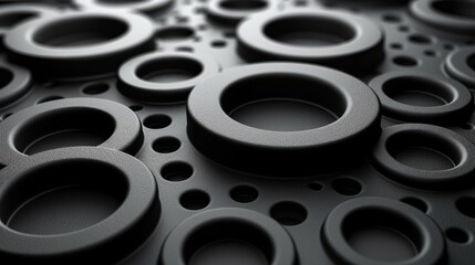 Geometric Technology Background. Abstract Black Circular Elements on Matte Surface.