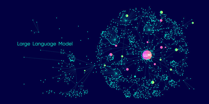 Illustration of abstract stream. Artificial intelligence. Big data, technology, AI, data transfer, data flow, large language model, generative AI, LLM, NLP. NLG