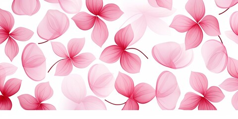 Pink flower petals and leaves on white background seamless watercolor pattern spring floral backdrop 