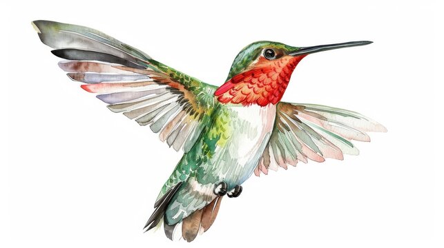 recommend clip art: Illustration of a flying hummingbird isolated on a white background, exotic, tropical, wild life clipart