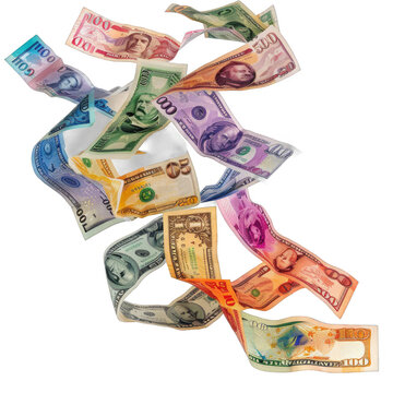 Soaring currency notes isolated on transparent background png