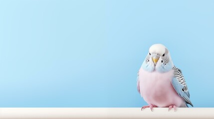 Budgie parakeet on blue background, one animal