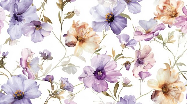 Stock illustration with seamless floral pattern of spring flowers in watercolor.