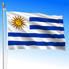 Uruguay, official national waving flag, south america, vector illustration