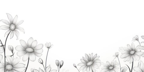 Gray and white daisy pattern, hand draw, simple line, flower floral spring summer background design with copy space for text or photo backdrop 