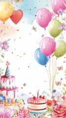 birthday background of balloons and ribbons