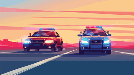 Fototapeta na wymiar Police chasing car. cartoon illustration 2d flat ca