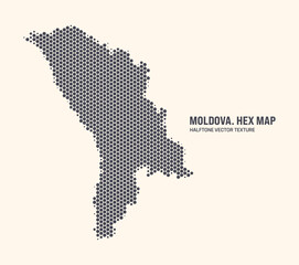 Moldova Map Vector Hexagonal Halftone Pattern Isolate On Light Background. Hex Texture in the Form of a Map of Moldova. Modern Technological Contour Map of Moldova for Design or Business Projects - 778926440