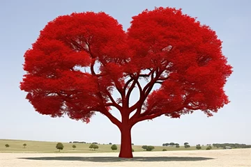 Zelfklevend Fotobehang Red heart-shaped tree on landscape © BetterPhoto